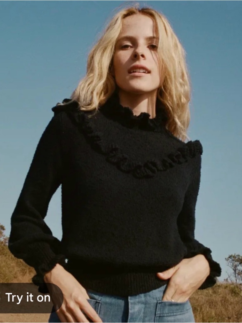 Doen Black Ruffled Crew Neck Sweater